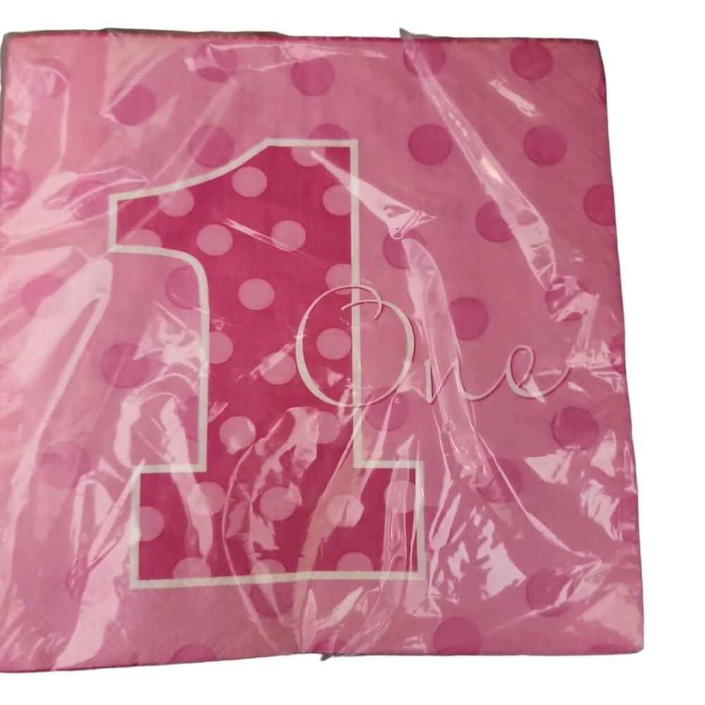 1st Birthday Girl Pink White 20 Count Dinner Napkins